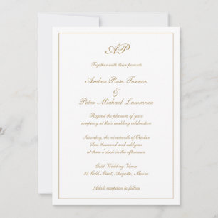 Elegant Monogram Formeel Goud All In One Trouwfees Kaart