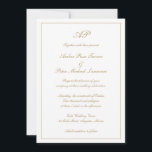 Elegant monogram formeel goud in één bruiloft kaart<br><div class="desc">Traditionele stijl All-in-One Wedding Invitation met een eenvoudig en klassiek ontwerp met je monogram bovenaan, samen met je trouwgegevens omringd door een rand. Uw details bevinden zich in een elegant faux goudscript en kunnen worden gewijzigd in elke kleur die u wenst door op de knop "aanpassen" te klikken. De rug...</div>