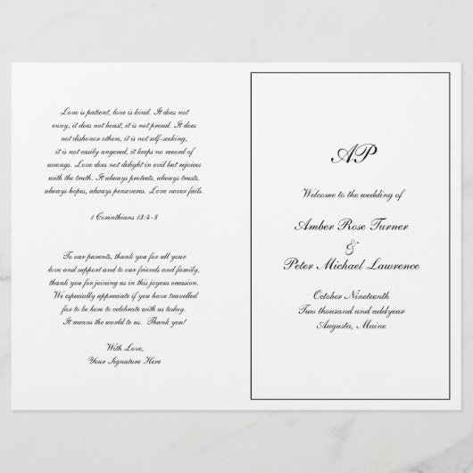 Elegant Monogram Formeel Vouwbaar Huwelijksprogram (Voorkant)