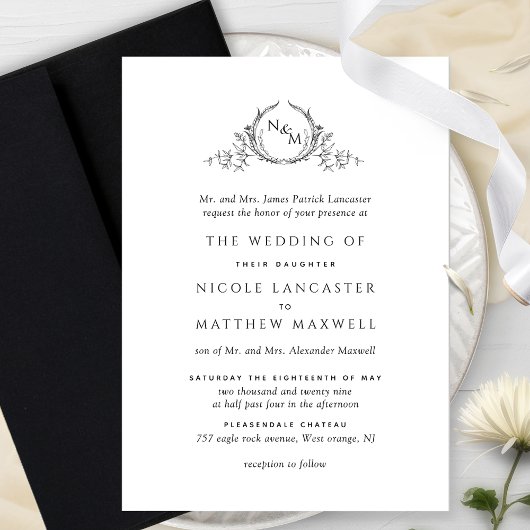 Elegant Monogram Formele bruiloft Uitnodiging