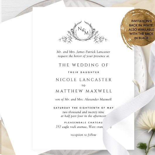 Elegant Monogram Formele bruiloft Uitnodiging