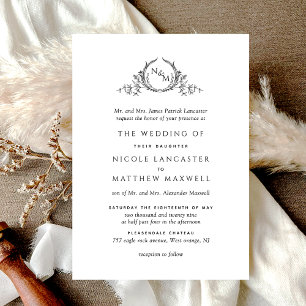 Elegant Monogram Formele bruiloft Uitnodiging