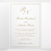Elegant Monogram Formele Foto Faux Gold Wedding Drieluik Uitnodiging (Binnenkant midden)