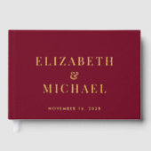 Elegant monogram foto Bourgogne bruiloft Gastenboek (Voorkant)