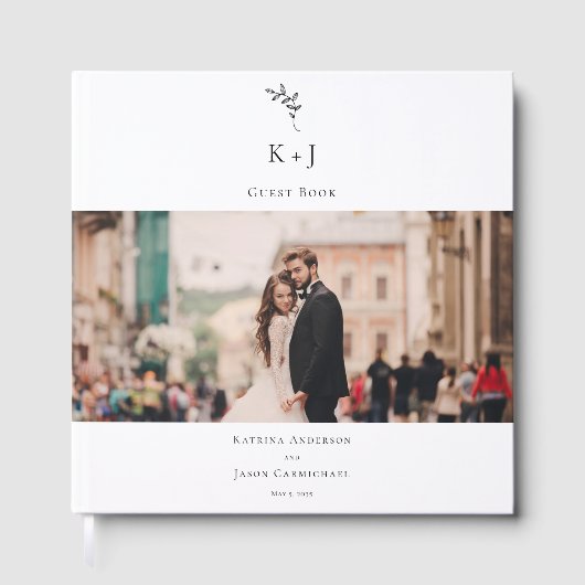 Elegant monogram foto bruiloft minimaal elegant gastenboek (Voorkant)