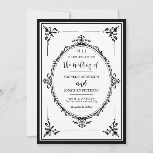 Elegant Monogram Foto Bruiloft Zwart en Wit Save The Date (Voorkant)
