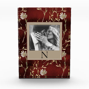 Elegant Monogram Foto Burgundy Floral