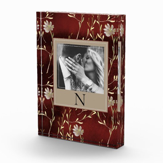 Elegant Monogram Foto Burgundy Floral (Rechts)