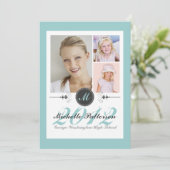 Elegant Monogram Foto Collage Afstuderen Blauwgroe Kaart (Staand voorkant)