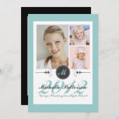Elegant Monogram Foto Collage Afstuderen Blauwgroe Kaart (Voorkant / Achterkant)