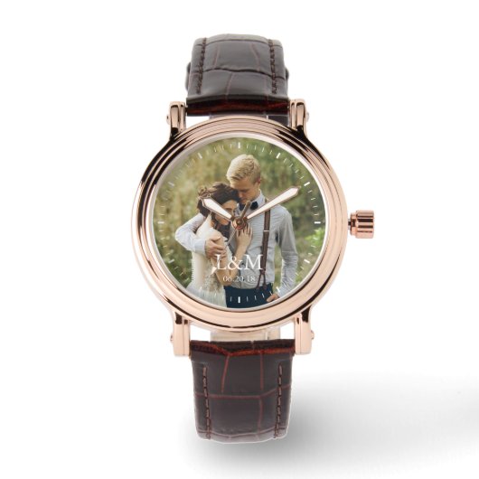 Elegant Monogram Foto Horloge (Voorkant)