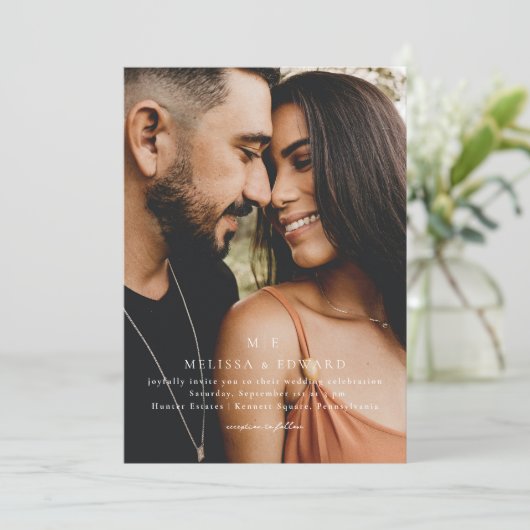 Elegant Monogram Foto minimalistisch huwelijk Kaart (Staand voorkant)