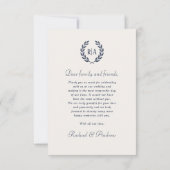 Elegant Monogram Foto Navy Blauw Bruiloft Bedankkaart (Achterkant)