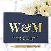 Elegant Monogram Foto Navy Blauw Bruiloft Gastenboek