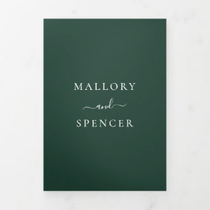 Elegant Monogram Foto Simple Forest Green Wedding Drieluik Uitnodiging