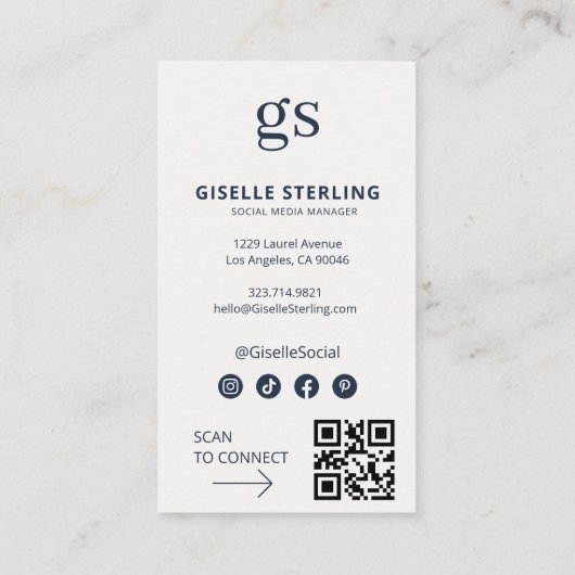 Elegant monogram foto sociale media QR-code Visitekaartje (Achterkant)