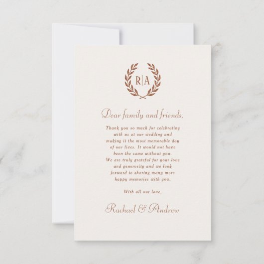 Elegant Monogram Foto Verbrande Sinaasappel Bruilo Bedankkaart (Achterkant)