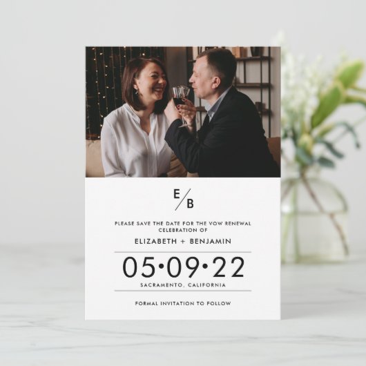 Elegant Monogram Foto Vow Renewal Save The Date (Staand voorkant)