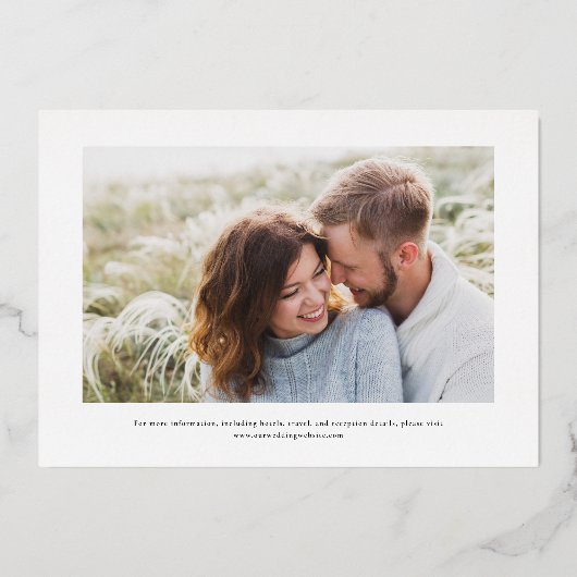 Elegant Monogram Foto Weddenschap Roos Gold Folie Uitnodiging (Achterkant)