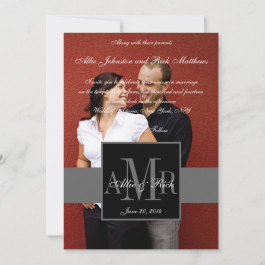 Elegant Monogram Foto Weddenschap Terug Kaart (Achterkant)