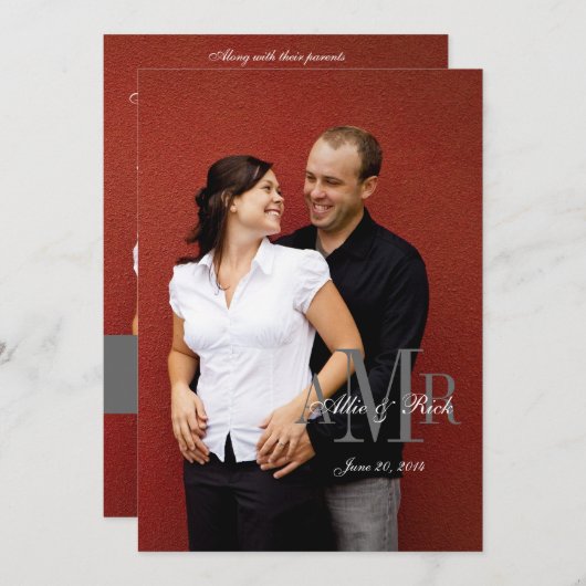 Elegant Monogram Foto Weddenschap Terug Kaart (Voorkant / Achterkant)