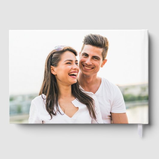 Elegant monogram foto witte bruiloft gastenboek (Achterkant)