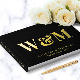 Elegant Monogram Foto Zwart Trouwen Gastenboek