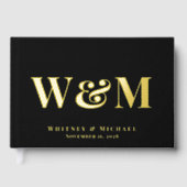 Elegant Monogram Foto Zwart Trouwen Gastenboek (Voorkant)