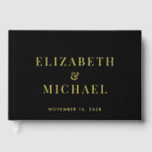 Elegant Monogram Foto Zwart Trouwen Gastenboek (Voorkant)