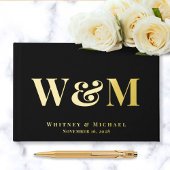 Elegant Monogram Foto Zwarte Trouw Gastenboek