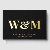 Elegant Monogram Foto Zwarte Trouw Gastenboek (Voorkant)