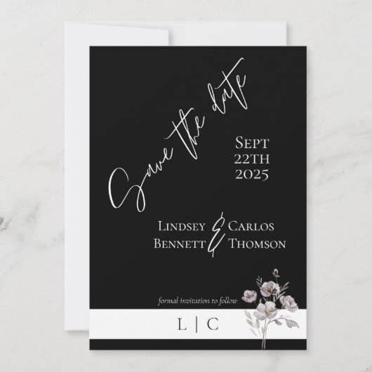 Elegant monogram Fotokaligrafie zwart Save The Date (Voorkant)