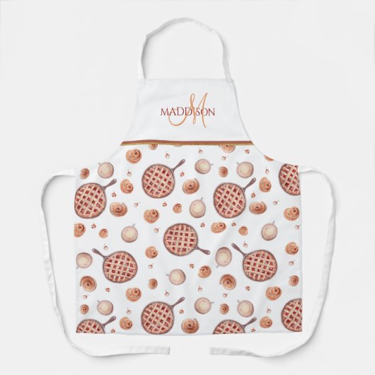 Elegant Monogram, Fun Pastries en Koffiepatroon Schort (Voorkant)