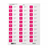 Elegant Monogram G Retouradres Label Roze (Full Sheet)