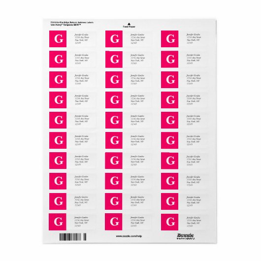Elegant Monogram G Retouradres Label Roze (Full Sheet)