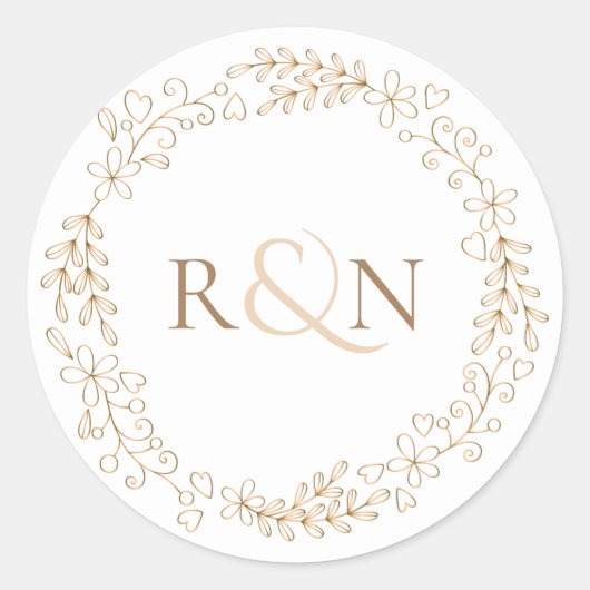 Elegant Monogram Garland Ronde Sticker (Voorkant)