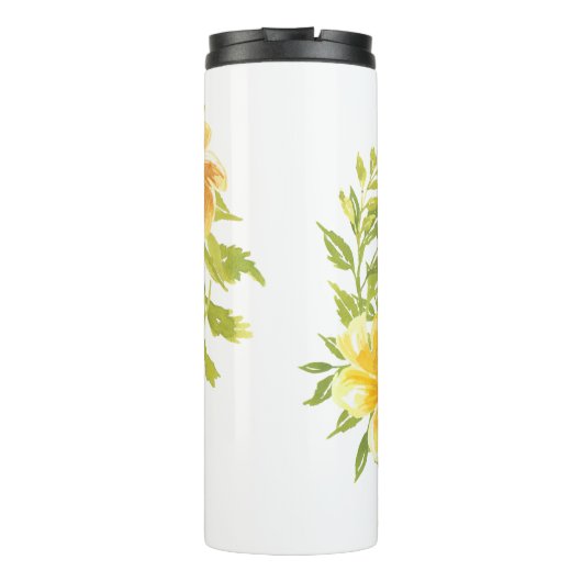 Elegant Monogram Geel Bloemkrans Bruiloft 50e Thermosbeker (Achterkant)