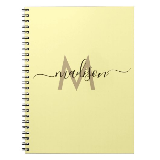 Elegant Monogram Geel Scriptie Kantoor School Notitieboek (Voorkant)