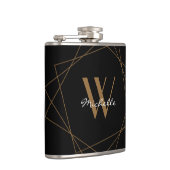 Elegant monogram Geometric Pattern Zwarte Gold Nam Heupfles (Rechts)