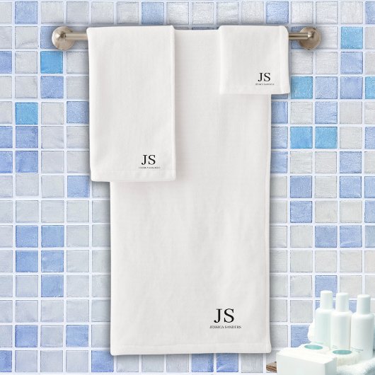 Elegant monogram gepersonaliseerd wit bad handdoek