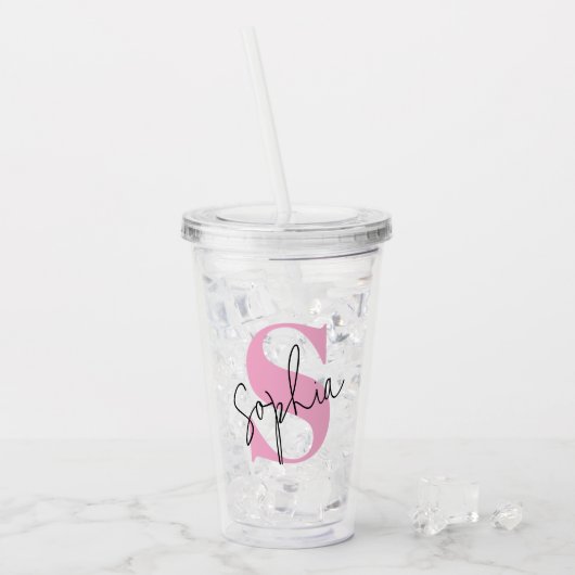 Elegant Monogram Gepersonaliseerde Acryl Tumbler Drinkbeker (Voorkant ijs)