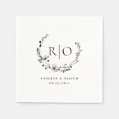 Elegant monogram geschetste bloemenkrans bruiloft servet (Voorkant)