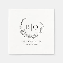 Elegant monogram geschetste bloemenkrans bruiloft servet