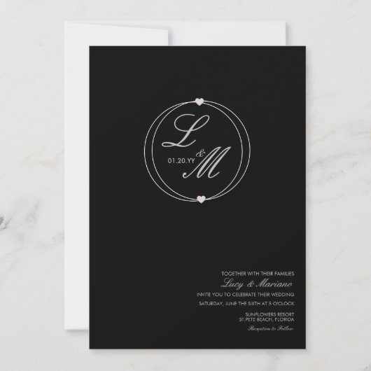 Elegant Monogram Gescript Hartaansluiting Trouw Kaart (Voorkant)