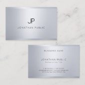 Elegant Monogram Glamor Silver Professional Plain Visitekaartje (Voorkant / Achterkant)