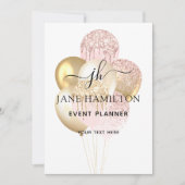 Elegant Monogram Glitter Balloons Aankondiging (Voorkant)