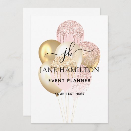 Elegant Monogram Glitter Balloons Aankondiging (Voorkant / Achterkant)