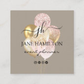 Elegant Monogram Glitter Balloons Vierkante Visitekaartje (Voorkant)