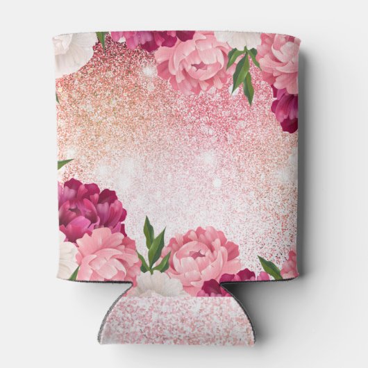 Elegant Monogram Glitter Floral roze Blikjeskoeler (Achterkant)