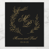 Elegant Monogram gold and black wine label Wijn Etiket (Enkel label)